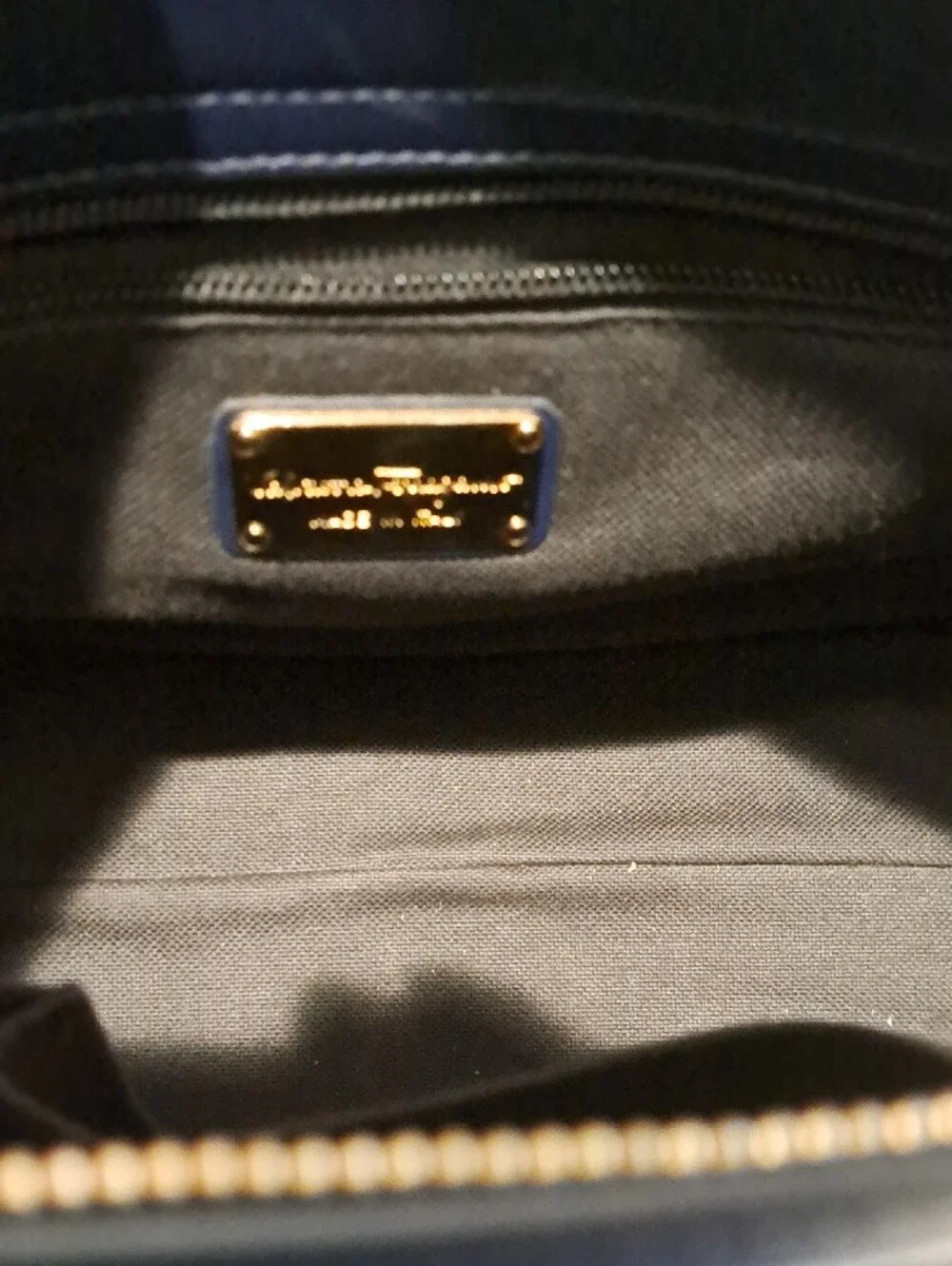 Salvatore Ferragamo Navy Leather Briana Bag with Gold Hardware
